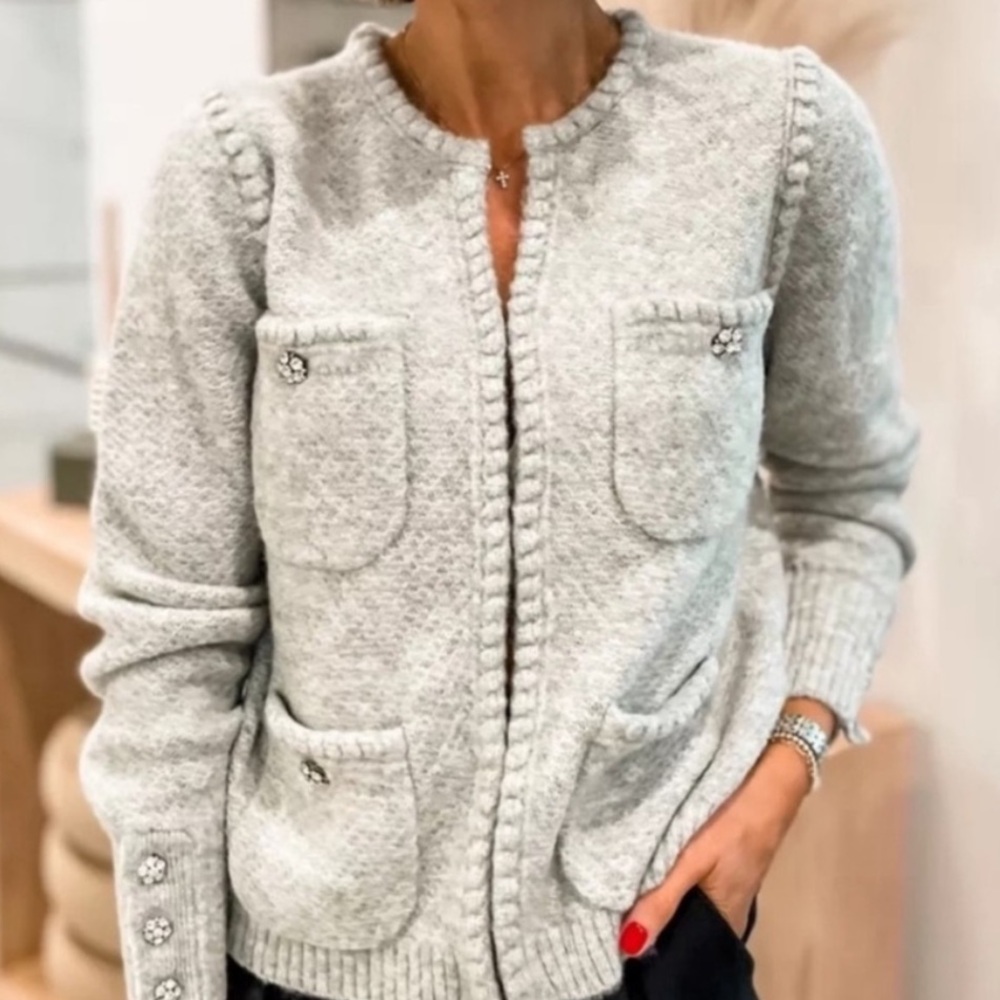 J. Crew Women's Odette Light Gray Cardigan Sweater Jacket size L